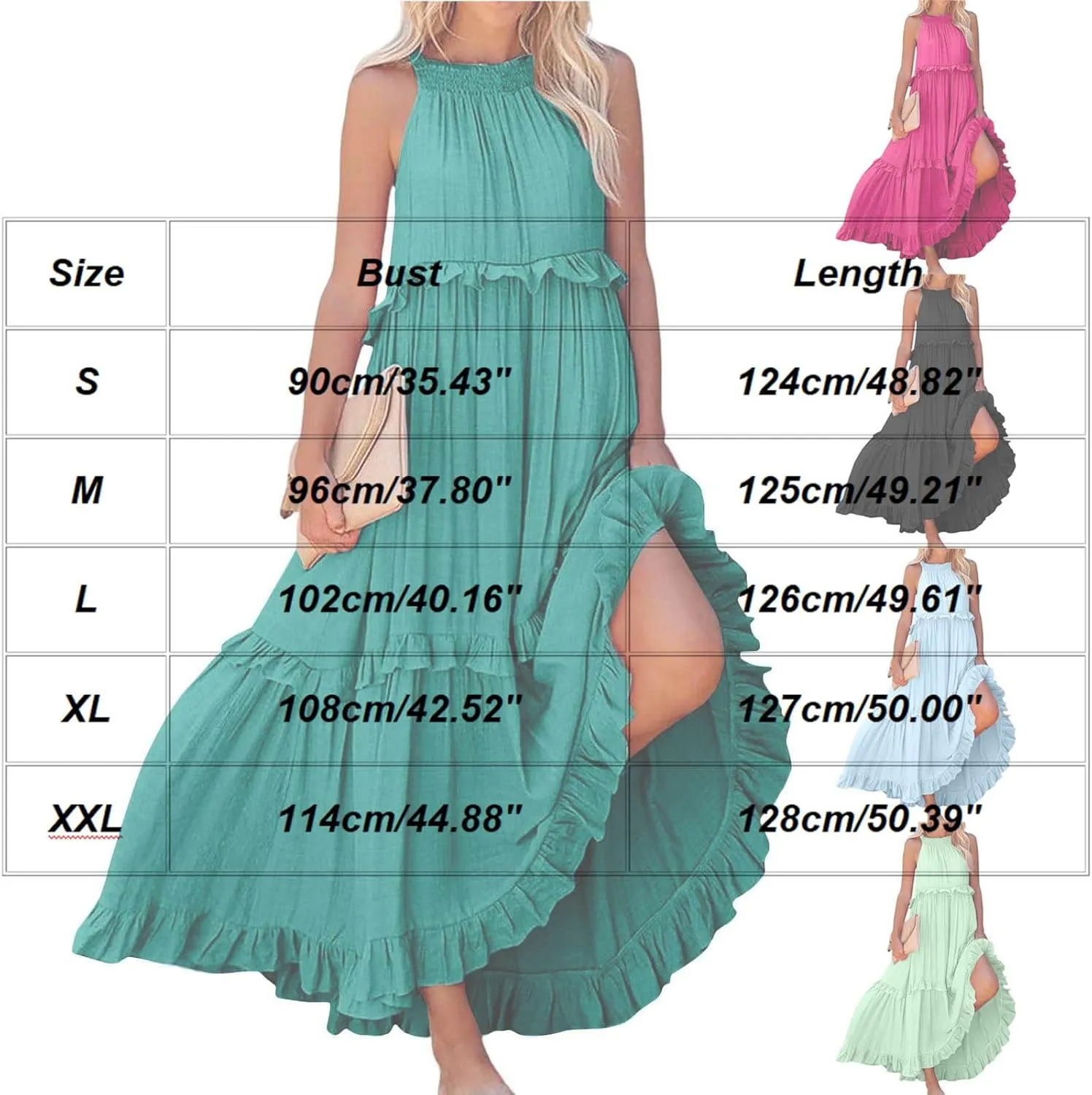 Women's Tank Dresses Cocktail Evening Party Sleeveless Sundress Flowy Swing Crewneck Ruffle Tiered Maxi Dresses