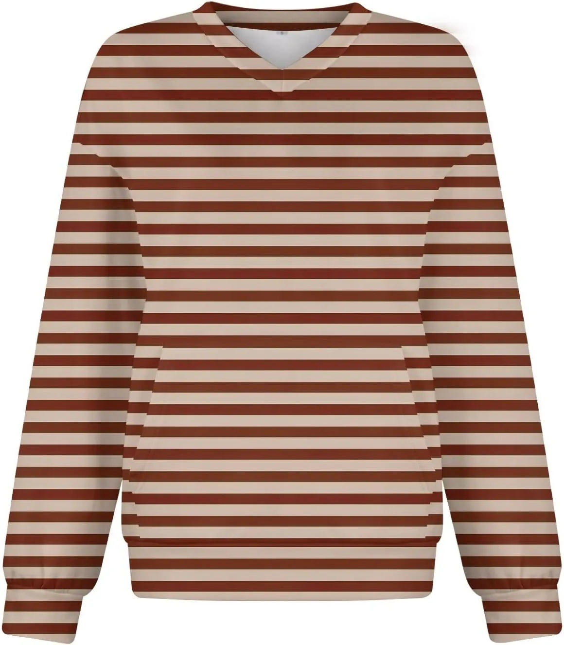 Womens Tops Trendy Striped V-Neck Sweatshirts Casual Long Sleeve Shirts Lightweight Pullover With Pockets