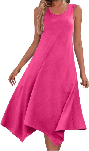 Women's Trendy Dress Round Neck Sleeveless Dress Casual Irregular A-line Hem Long Dresses Daily Vacation Wear