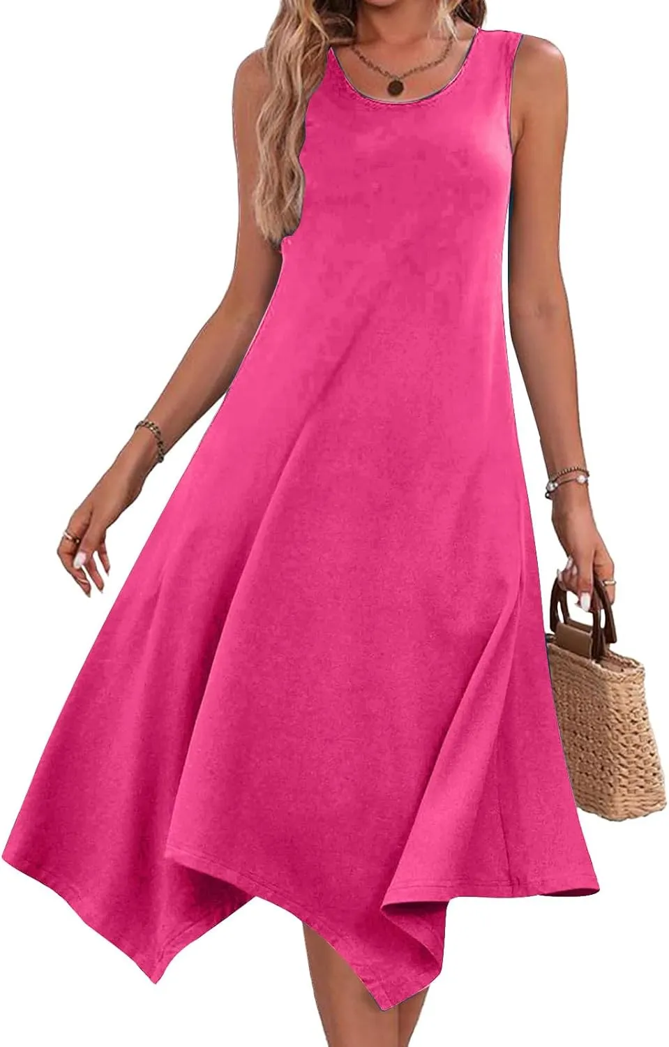 Women's Trendy Dress Round Neck Sleeveless Dress Casual Irregular A-line Hem Long Dresses Daily Vacation Wear