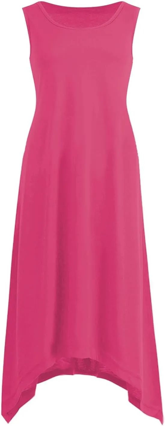 Women's Trendy Dress Round Neck Sleeveless Dress Casual Irregular A-line Hem Long Dresses Daily Vacation Wear