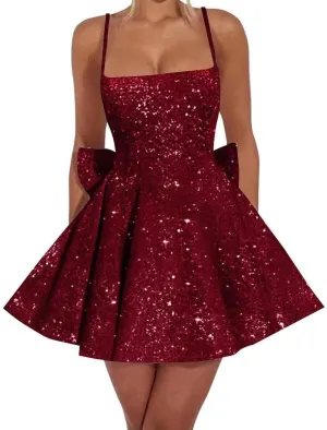 Women's Tulle Sequin Prom Dress A Line Short Cocktail Dress Mini Homecoming Dresses