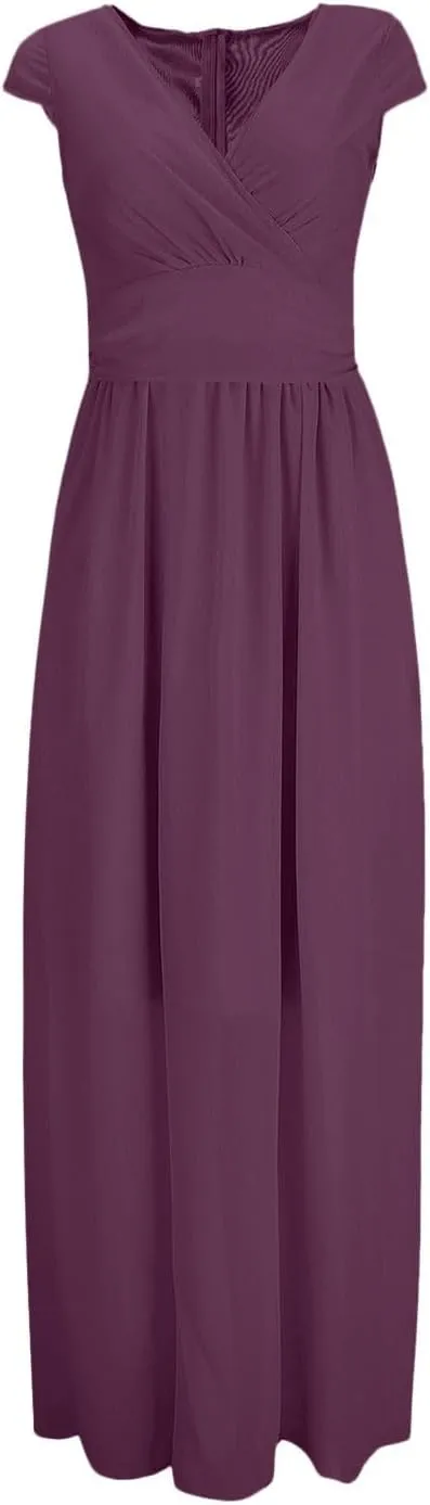 Women's V-Neck Solid Color Short Sleeve Chiffon Waist Closing Evening Misses Floral Dresses Front Cross Sexy Dress