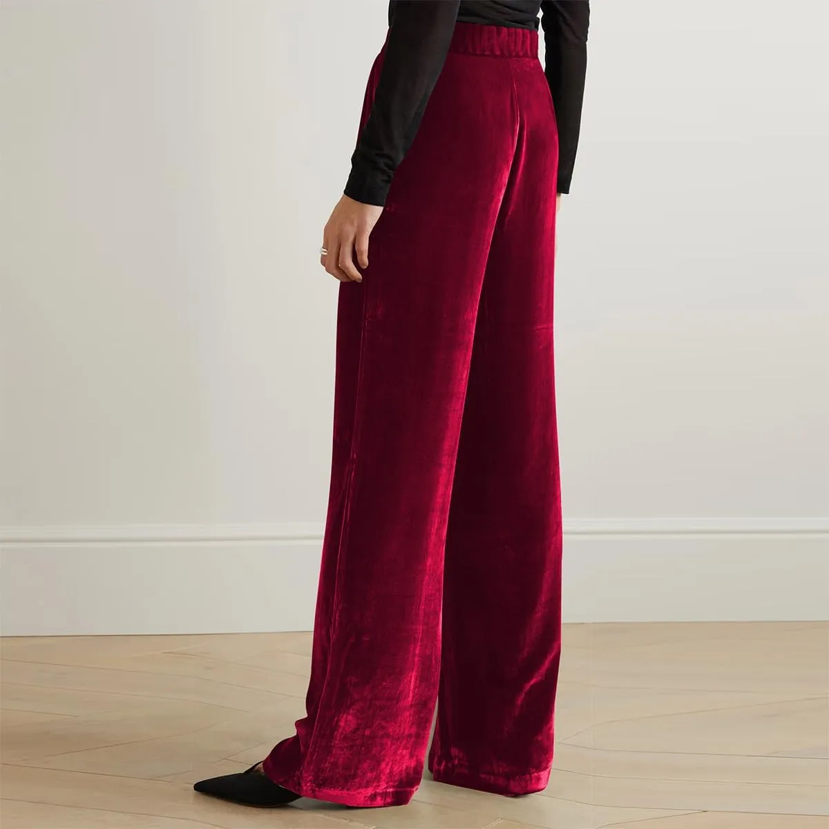 Women's Velvet High Waist Wide Leg Pants Casual Baggy Pants for Fall Winter