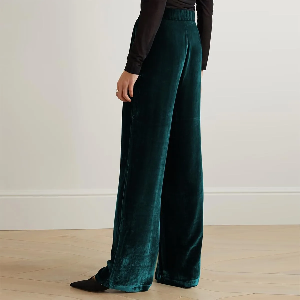 Women's Velvet High Waist Wide Leg Pants Casual Baggy Pants for Fall Winter