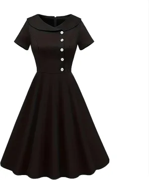 Women's Vintage 1950s Lapel Neck Short Sleeve Single Breasted Button Dress Elegant Going Out Party Midi Dresses