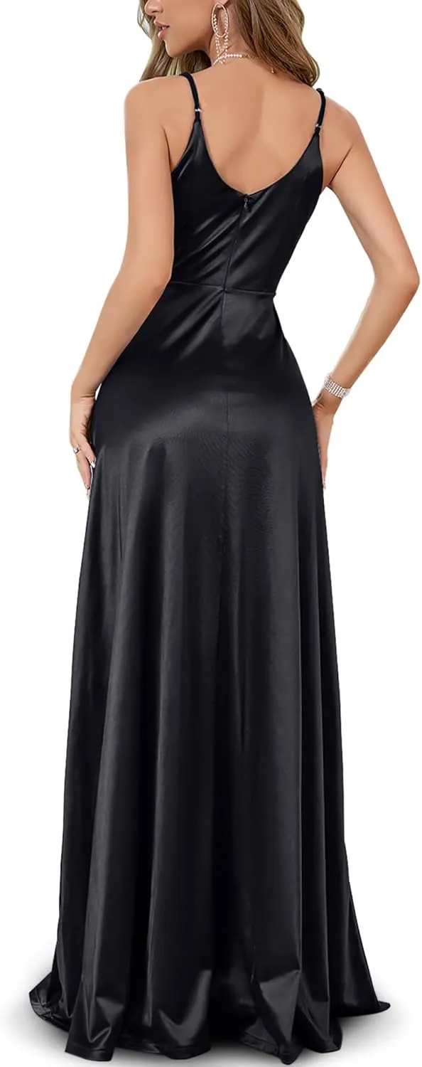 Women's Vintage 1950's Surplice V Neck Split Thigh Evening Party Formal Dress