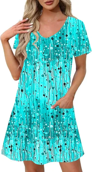 Women's Vintage Printed Dress Trendy Multi Color Midi Skirts Comfy Short Sleeve V Neck Dresses Daily Vacation Wear