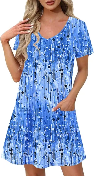 Women's Vintage Printed Dress Trendy Multi Color Midi Skirts Comfy Short Sleeve V Neck Dresses Daily Vacation Wear