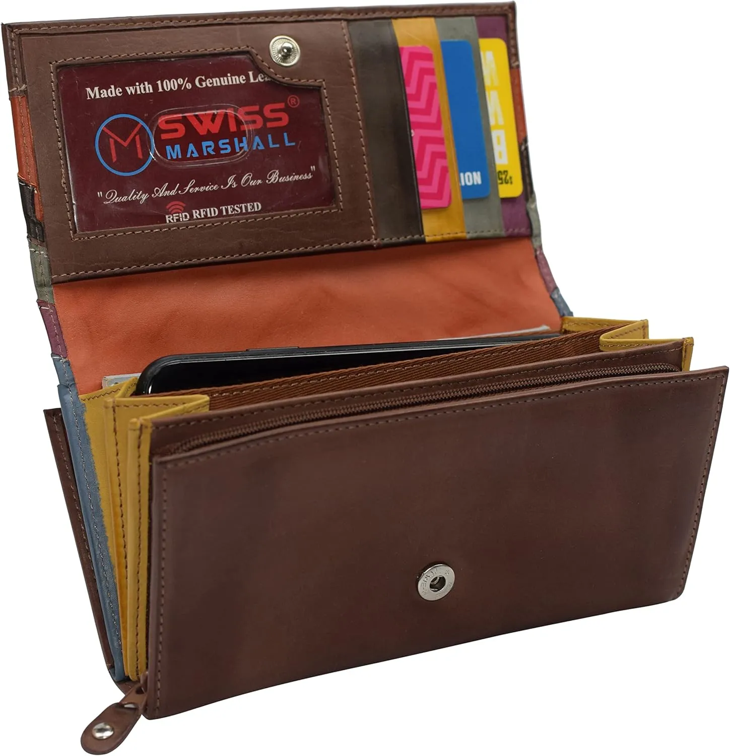 Womens Wallet RFID Blocking Genuine Leather Large Capacity Clutch Purse Smartphone Wallet Credit Card Holder (Multicolor)