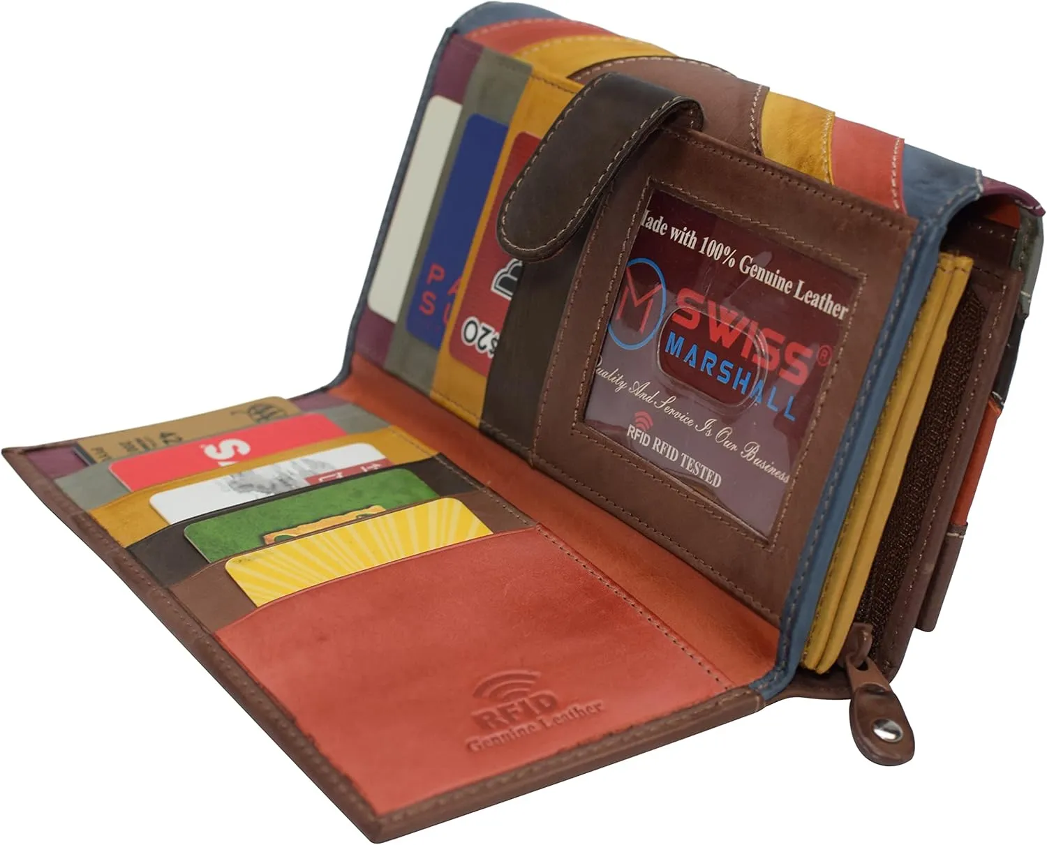 Womens Wallet RFID Blocking Genuine Leather Large Capacity Clutch Purse Smartphone Wallet Credit Card Holder (Multicolor)