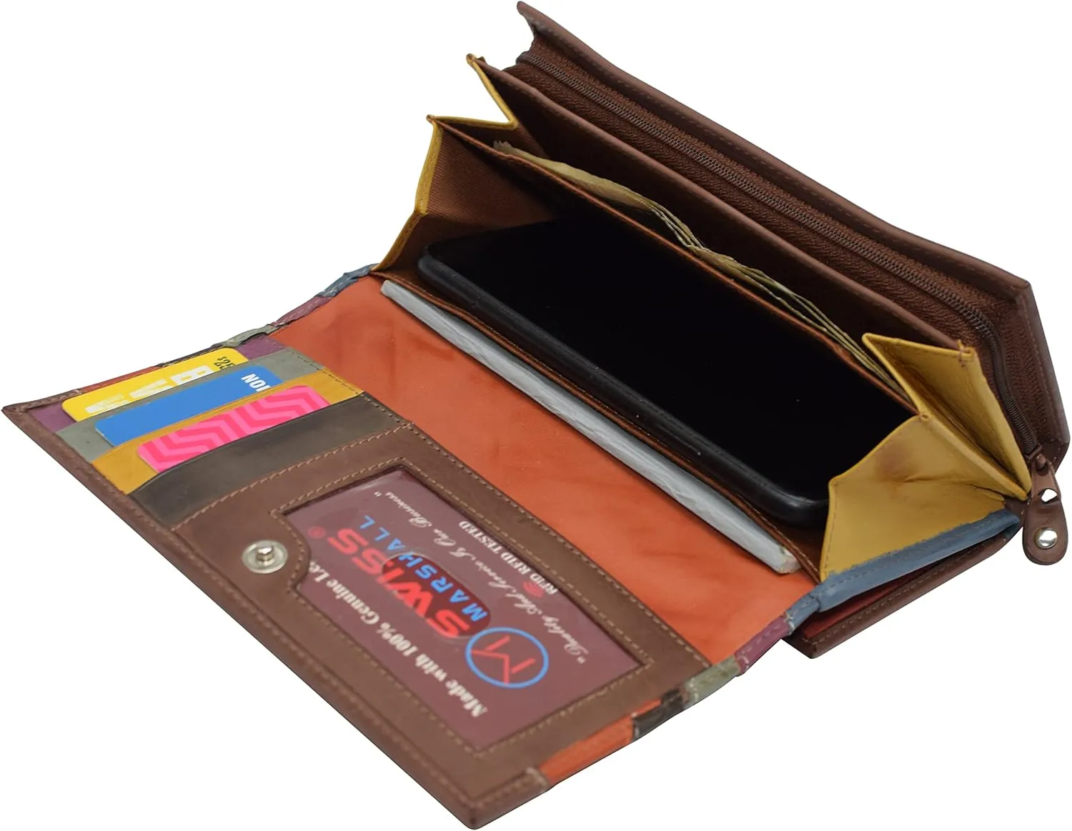 Womens Wallet RFID Blocking Genuine Leather Large Capacity Clutch Purse Smartphone Wallet Credit Card Holder (Multicolor)