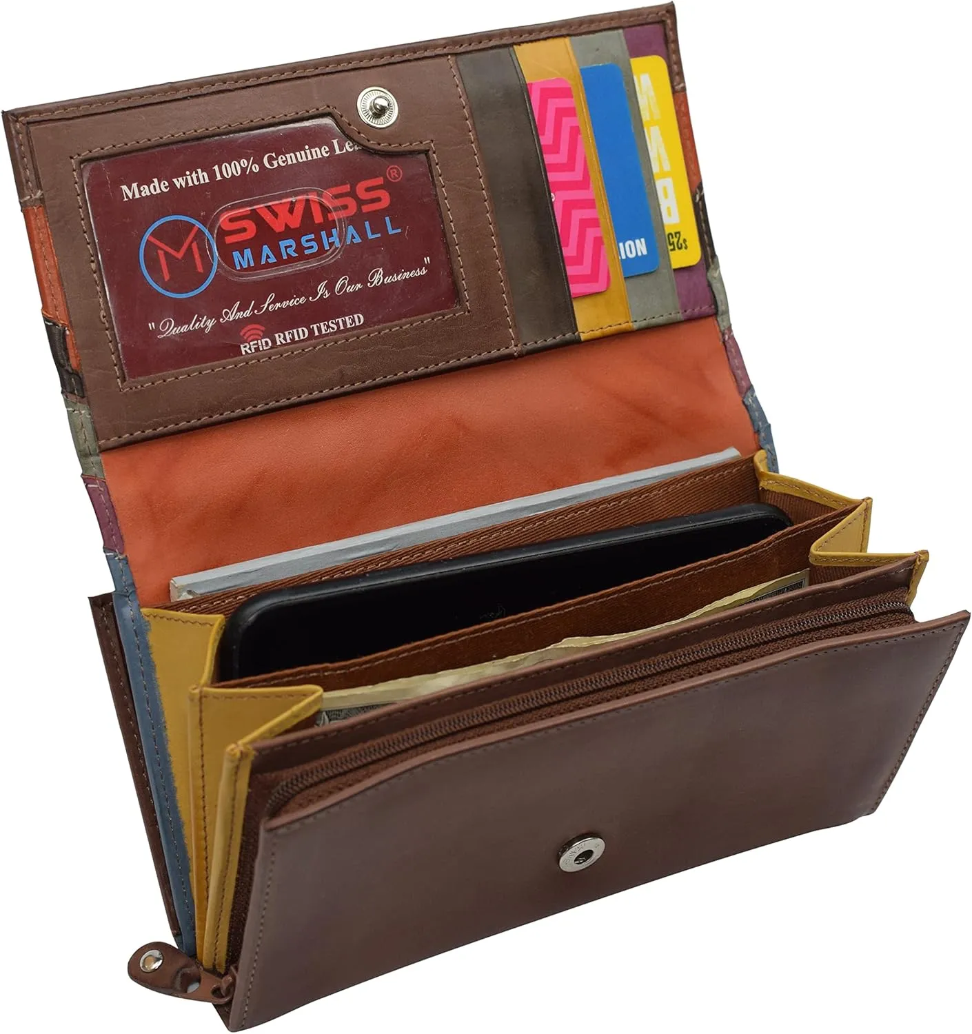 Womens Wallet RFID Blocking Genuine Leather Large Capacity Clutch Purse Smartphone Wallet Credit Card Holder (Multicolor)