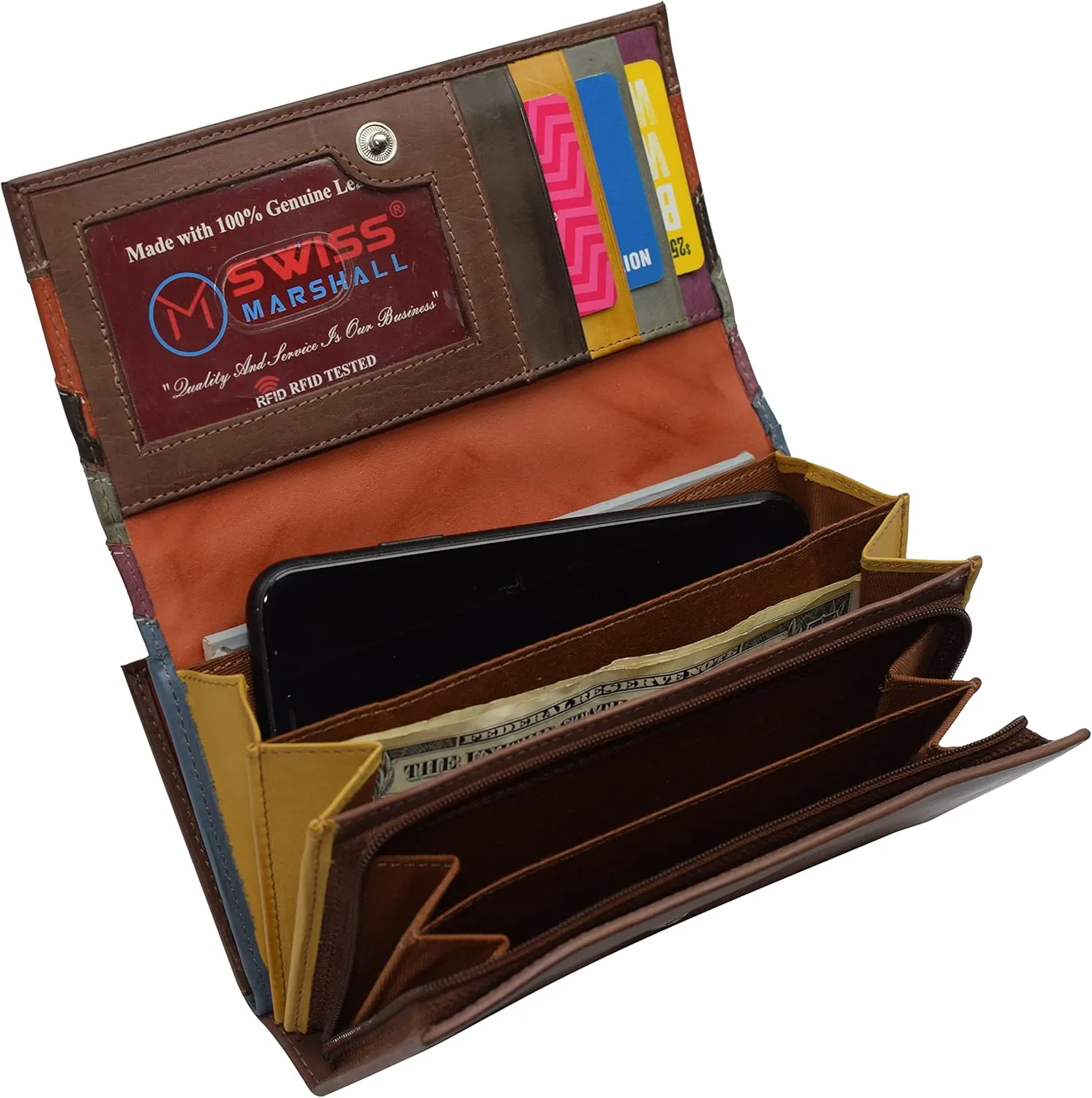 Womens Wallet RFID Blocking Genuine Leather Large Capacity Clutch Purse Smartphone Wallet Credit Card Holder (Multicolor)
