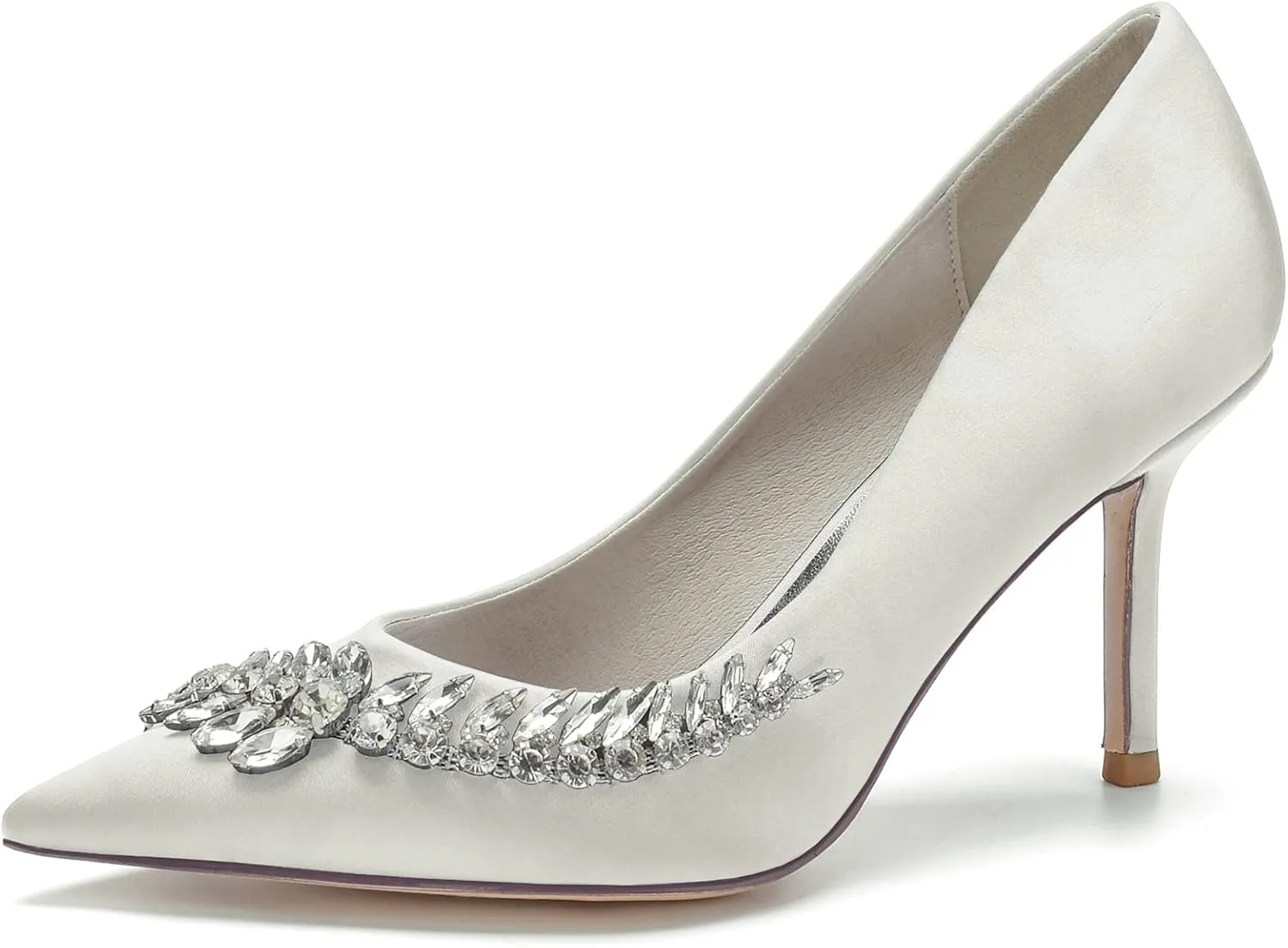 Women's Wedding Shoes Closed Toe High Heels Crystal Satin Court Shoes for Party & Evening