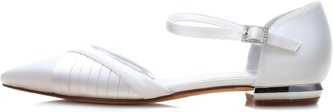 Women's Wedding Shoes for Bride Flats Satin Closed Pointed Toe Satin Bridal Dressy Shoes
