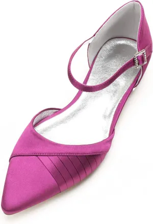 Women's Wedding Shoes for Bride Flats Satin Closed Pointed Toe Satin Bridal Dressy Shoes