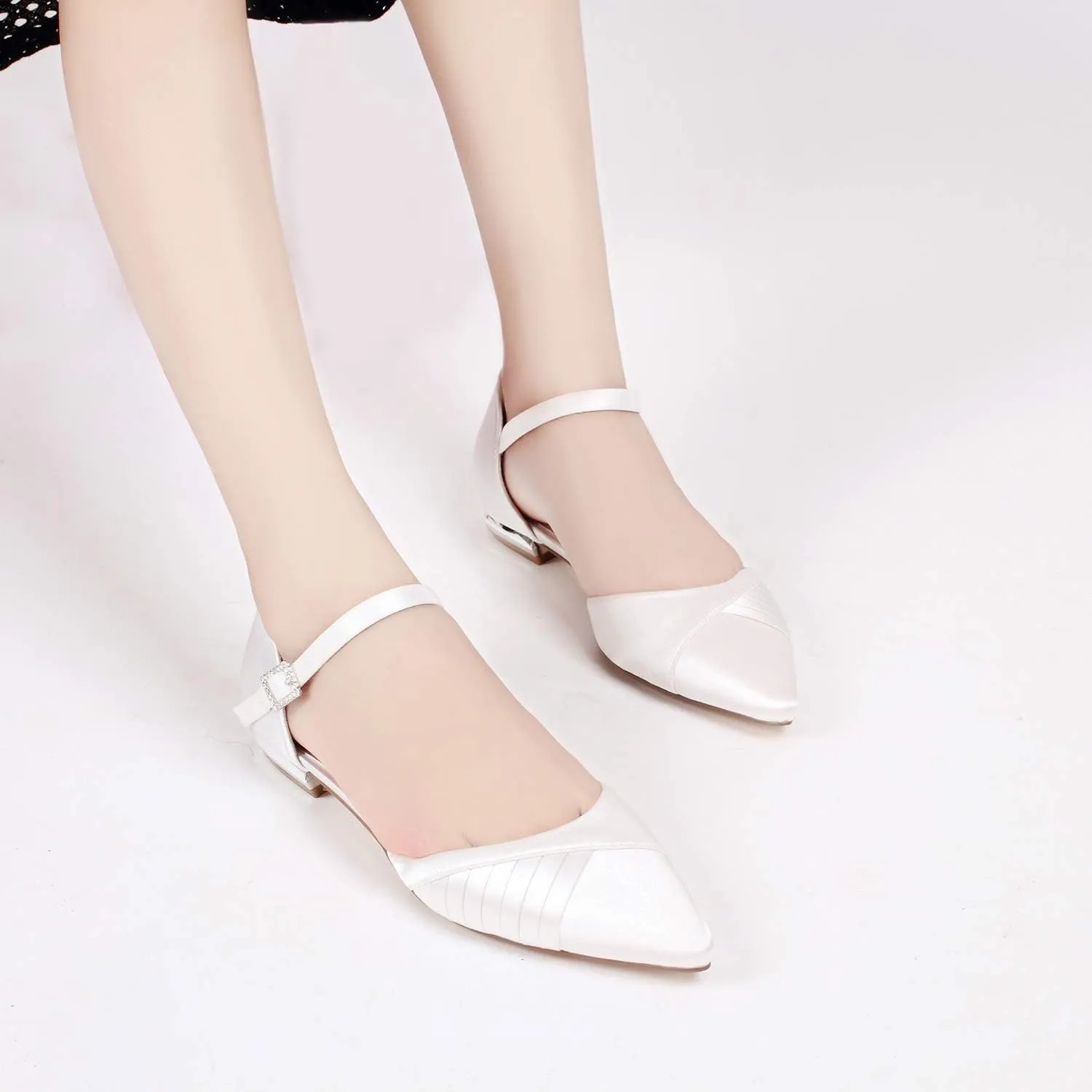 Women's Wedding Shoes for Bride Flats Satin Closed Pointed Toe Satin Bridal Dressy Shoes