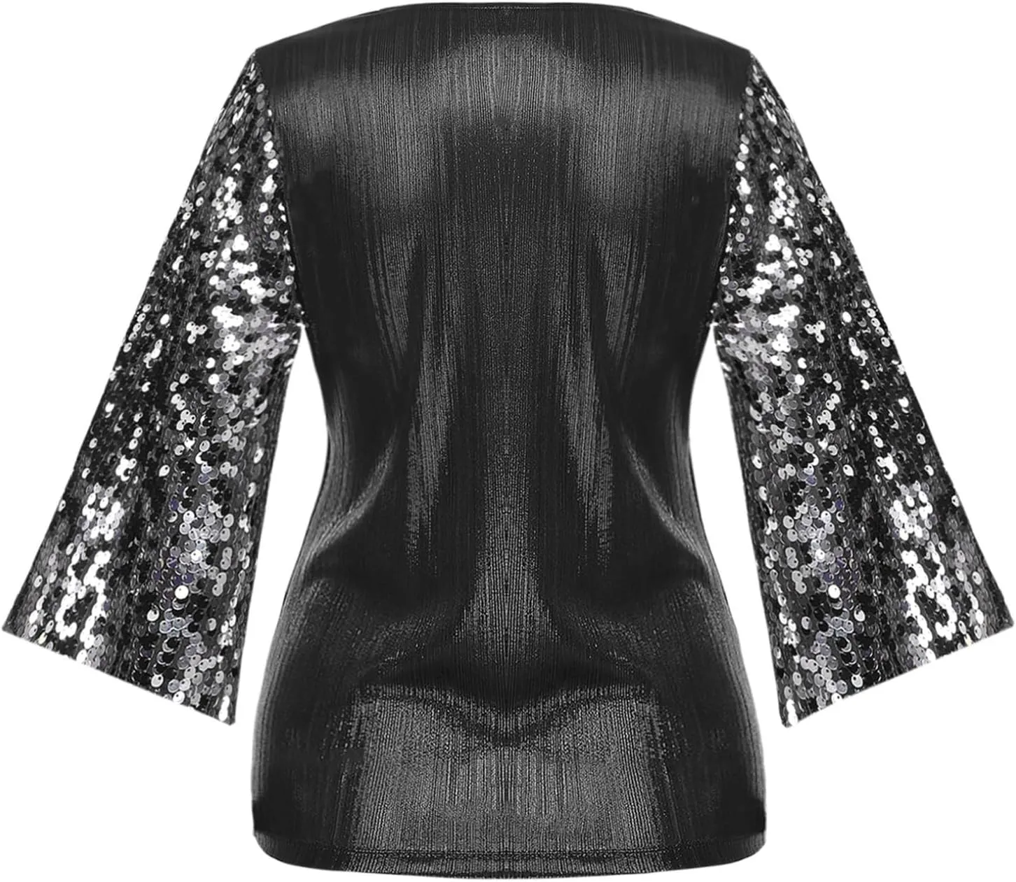 Womens Wrap V Neck Ruched Tops Sequins Split Sleeve Glitter Sparkly Party Dressy Blouses