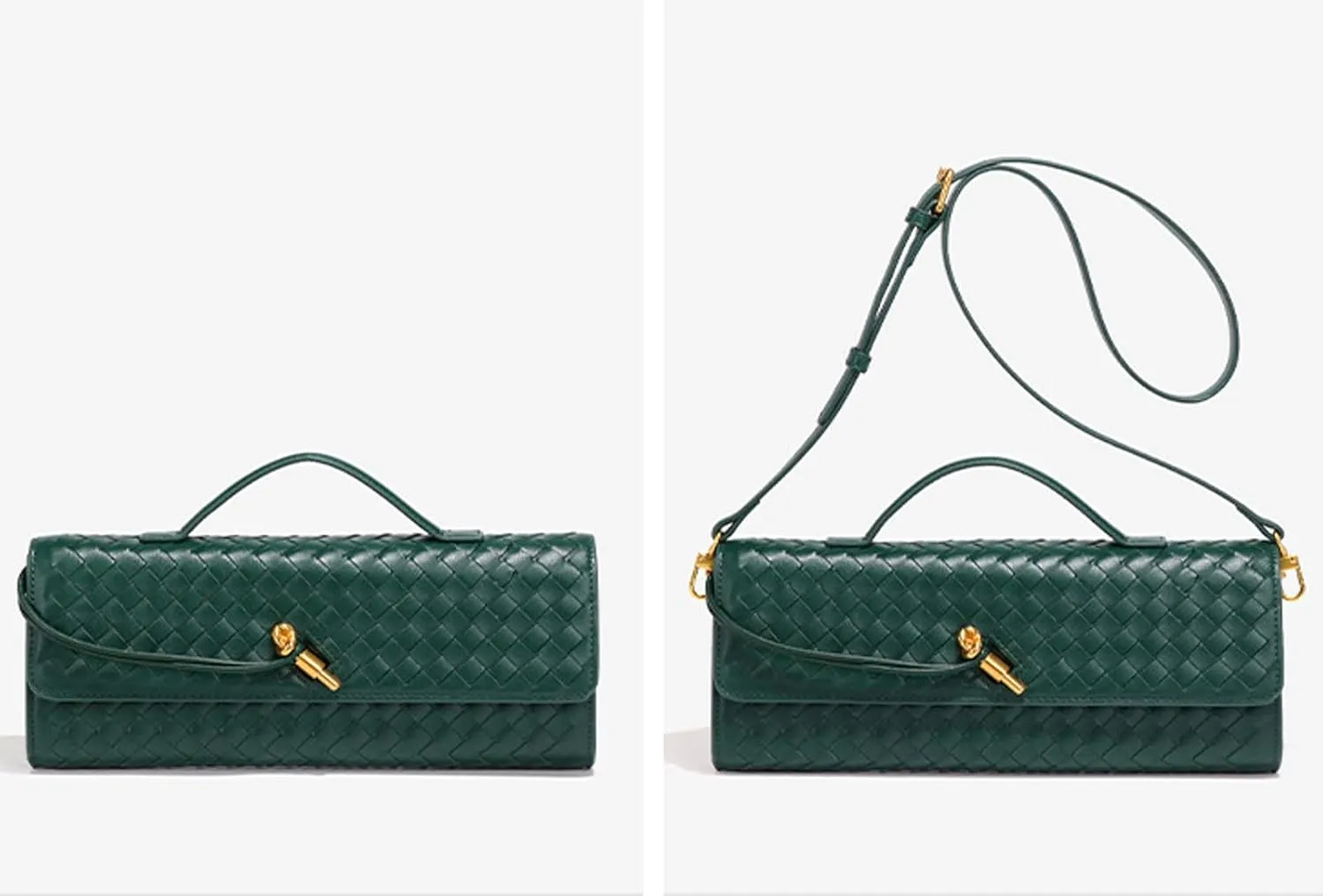 Woven Clutch Purses For Women, Woven Leather Crossbody Bag Purse Rectangle Clutch Bag & Unique Gold Knot Closure