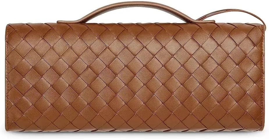 Woven Clutch Purses For Women, Woven Leather Crossbody Bag Purse Rectangle Clutch Bag & Unique Gold Knot Closure