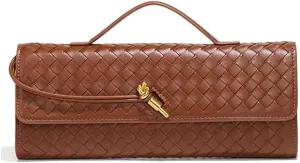 Woven Clutch Purses For Women, Woven Leather Crossbody Bag Purse Rectangle Clutch Bag & Unique Gold Knot Closure