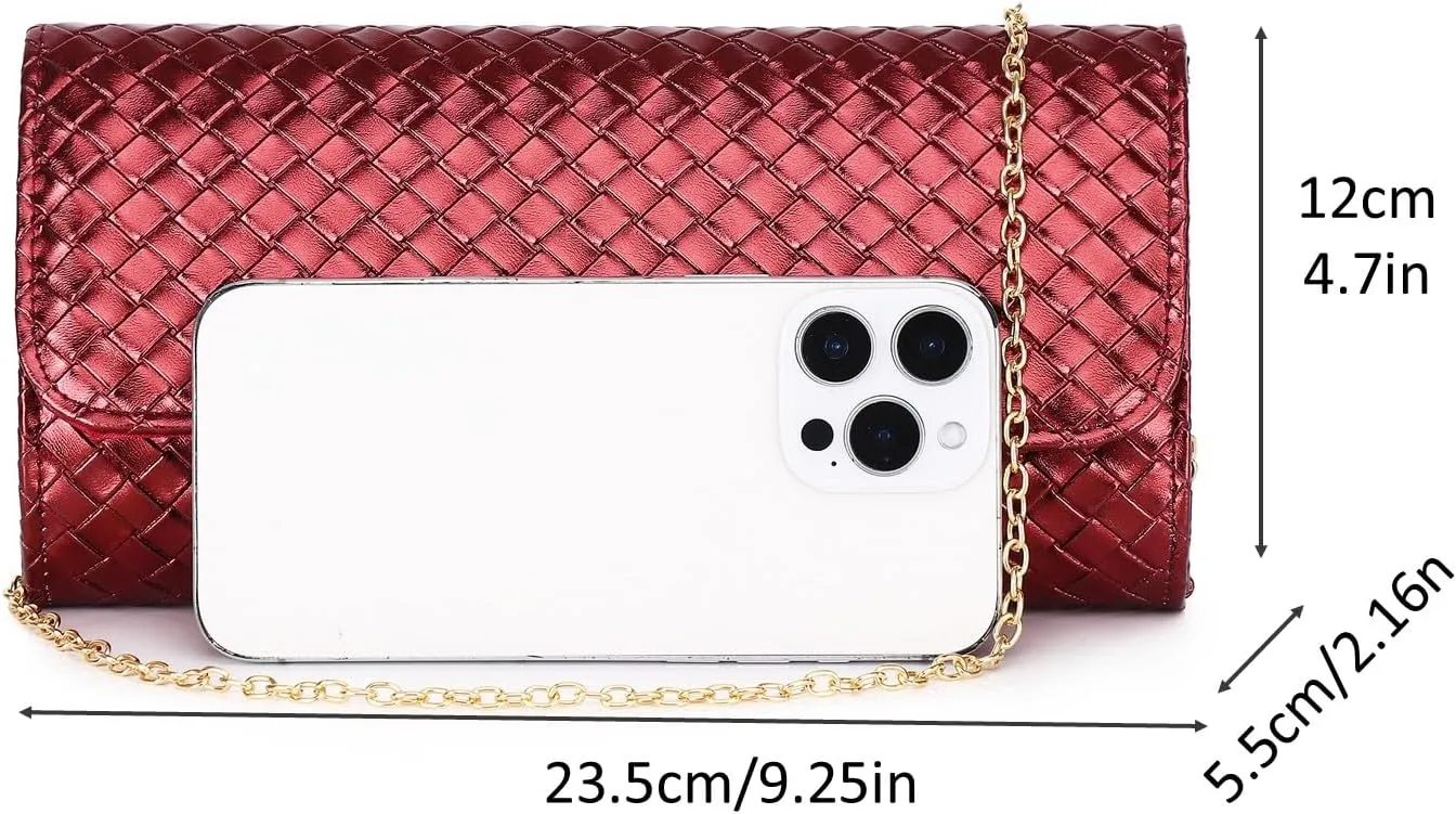 Woven Evening Bag Clutch Purses for Women Fashion PU Leather Crossbody Purse for Wedding Party and Prom