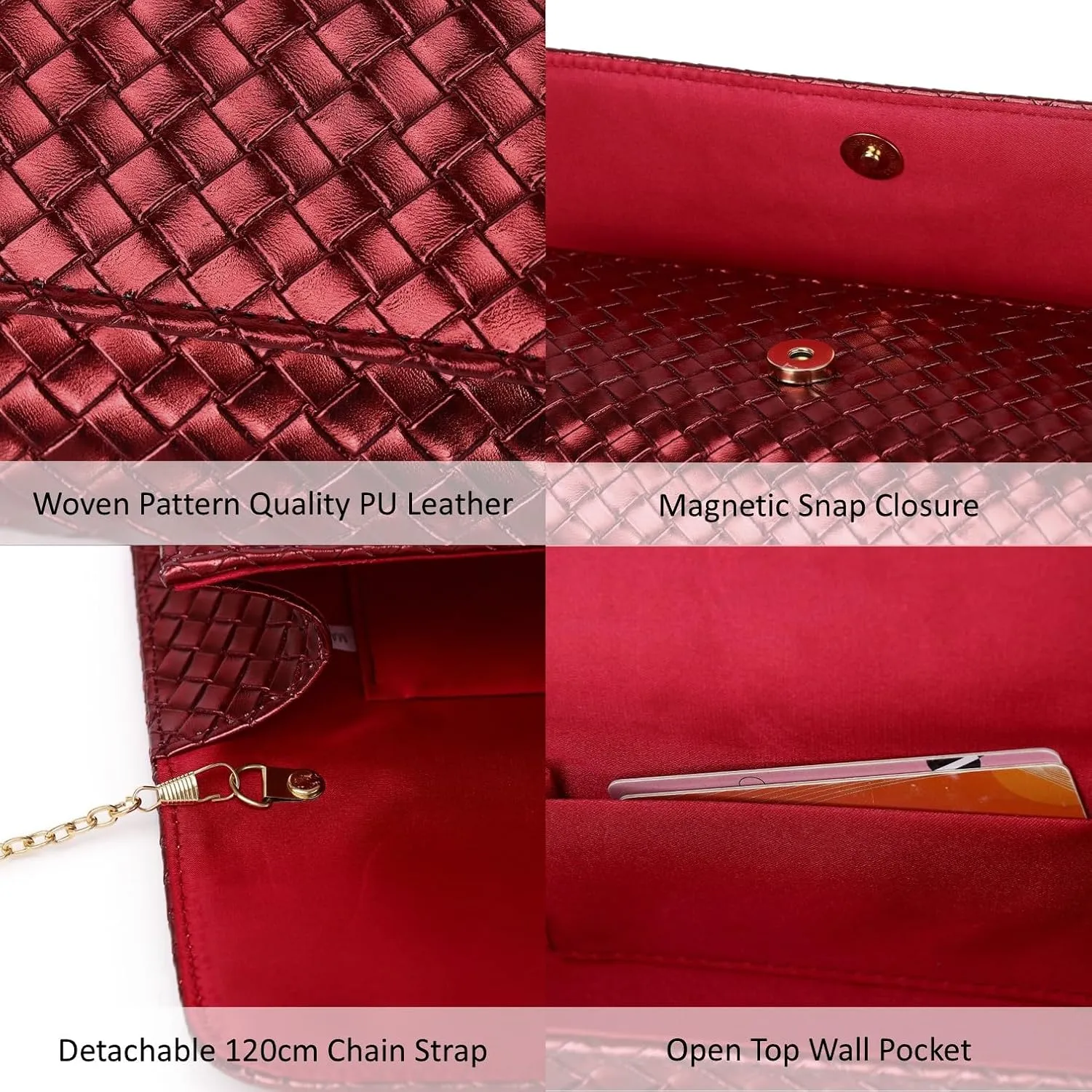 Woven Evening Bag Clutch Purses for Women Fashion PU Leather Crossbody Purse for Wedding Party and Prom