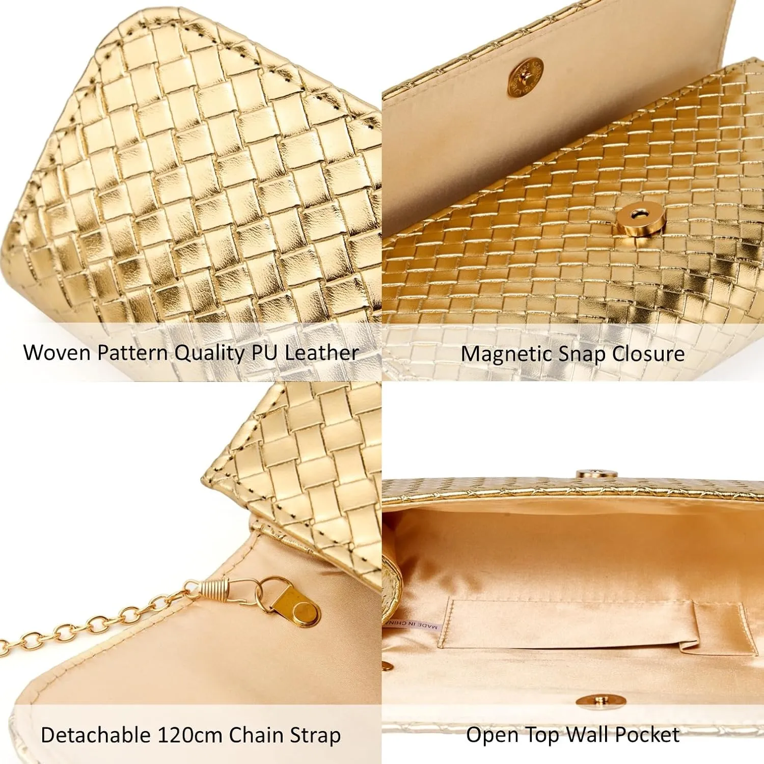 Woven Evening Bag Clutch Purses for Women Fashion PU Leather Crossbody Purse for Wedding Party and Prom