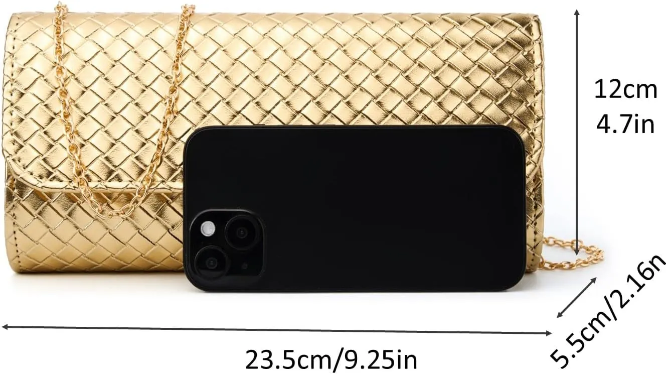 Woven Evening Bag Clutch Purses for Women Fashion PU Leather Crossbody Purse for Wedding Party and Prom