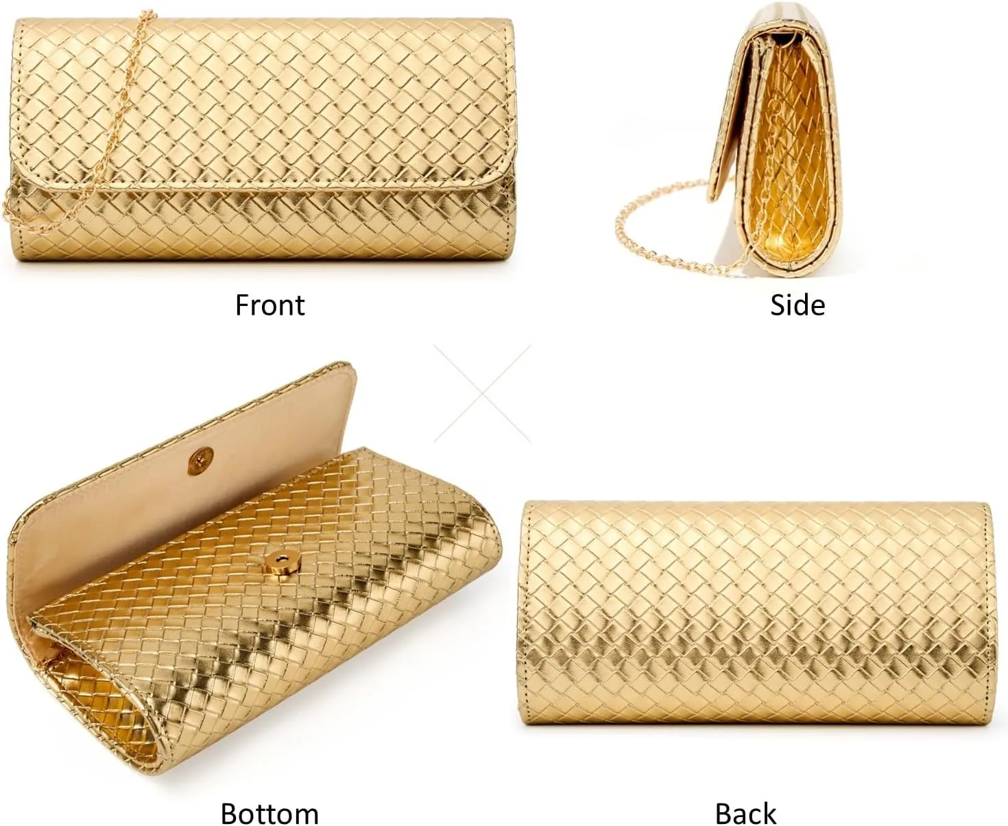 Woven Evening Bag Clutch Purses for Women Fashion PU Leather Crossbody Purse for Wedding Party and Prom