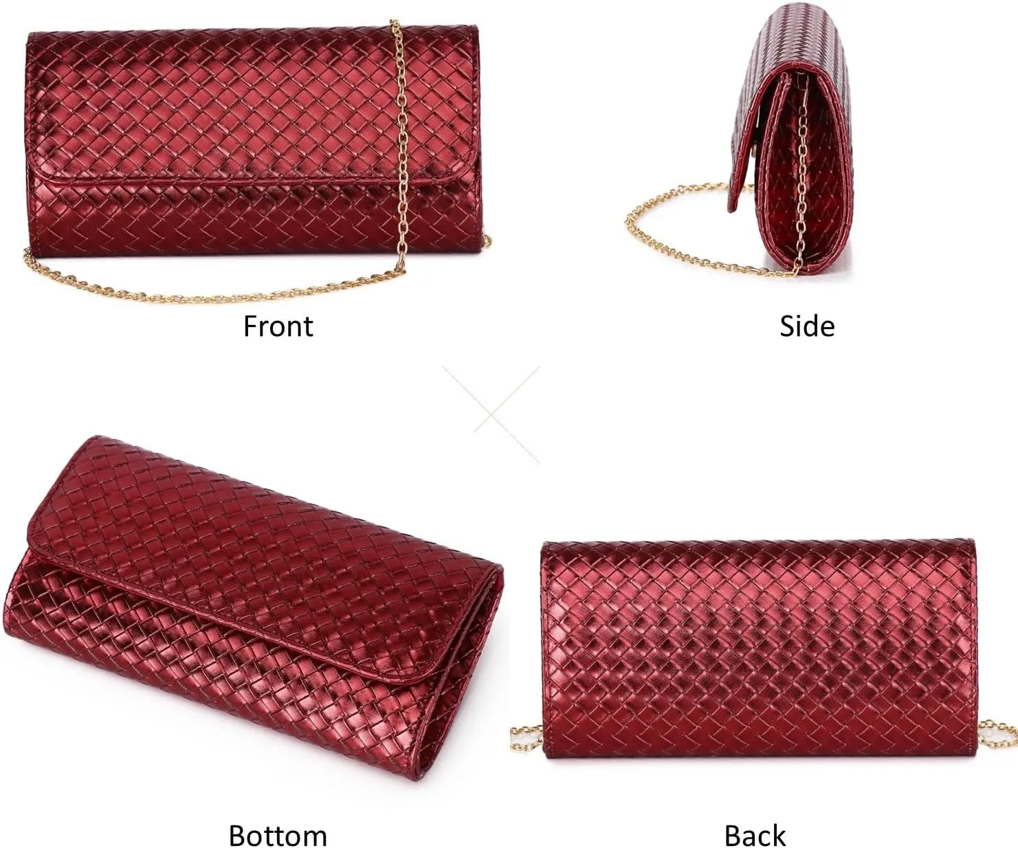 Woven Evening Bag Clutch Purses for Women Fashion PU Leather Crossbody Purse for Wedding Party and Prom