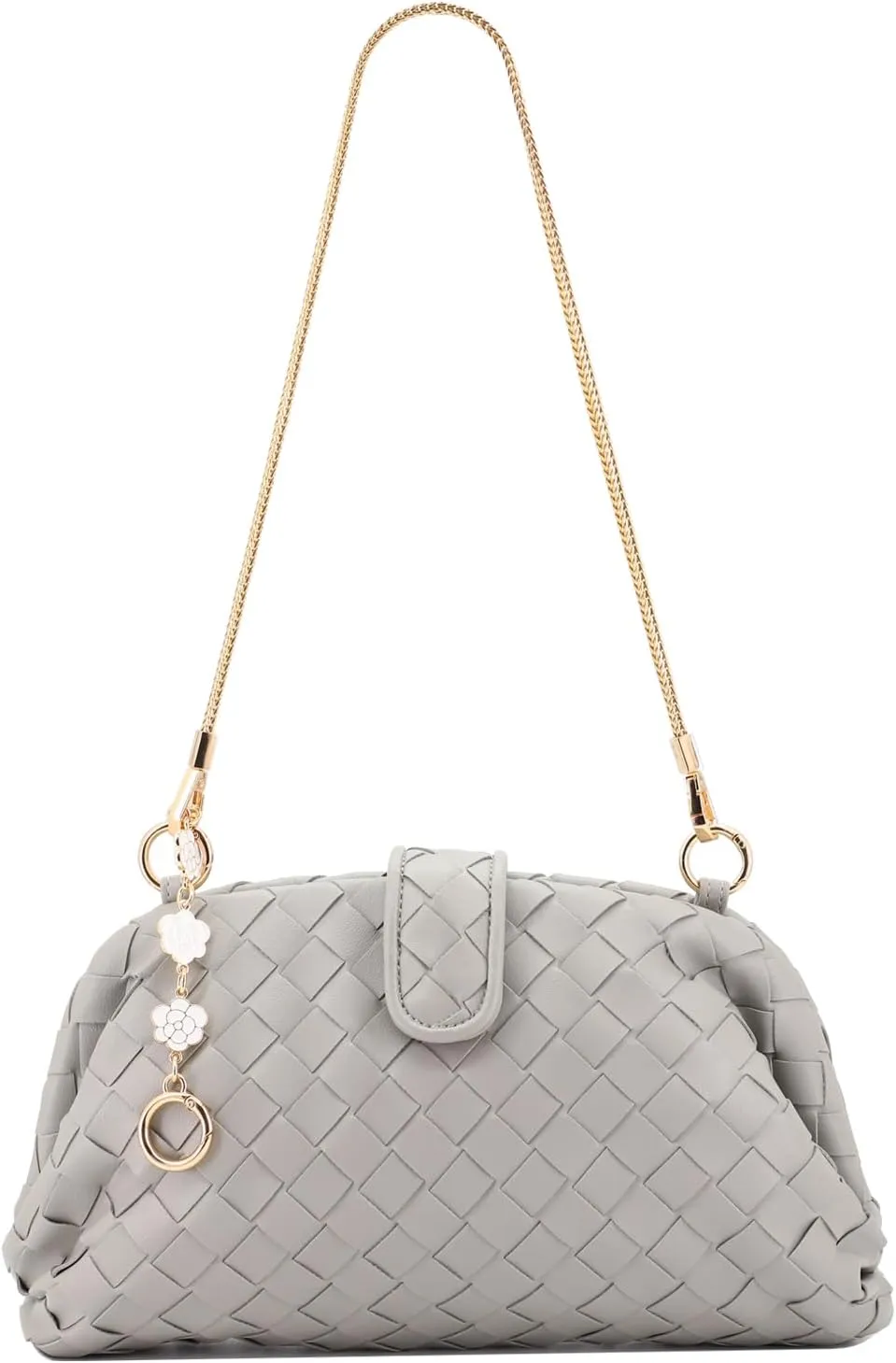 Woven Leather Clutch for Women, Underarm Shoulder Bag Crossbody Purse with Metal and Extender Chain