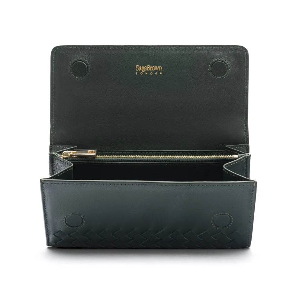Woven Leather Concertina Tall  Purse - Racing Green