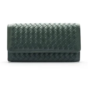 Woven Leather Concertina Tall  Purse - Racing Green