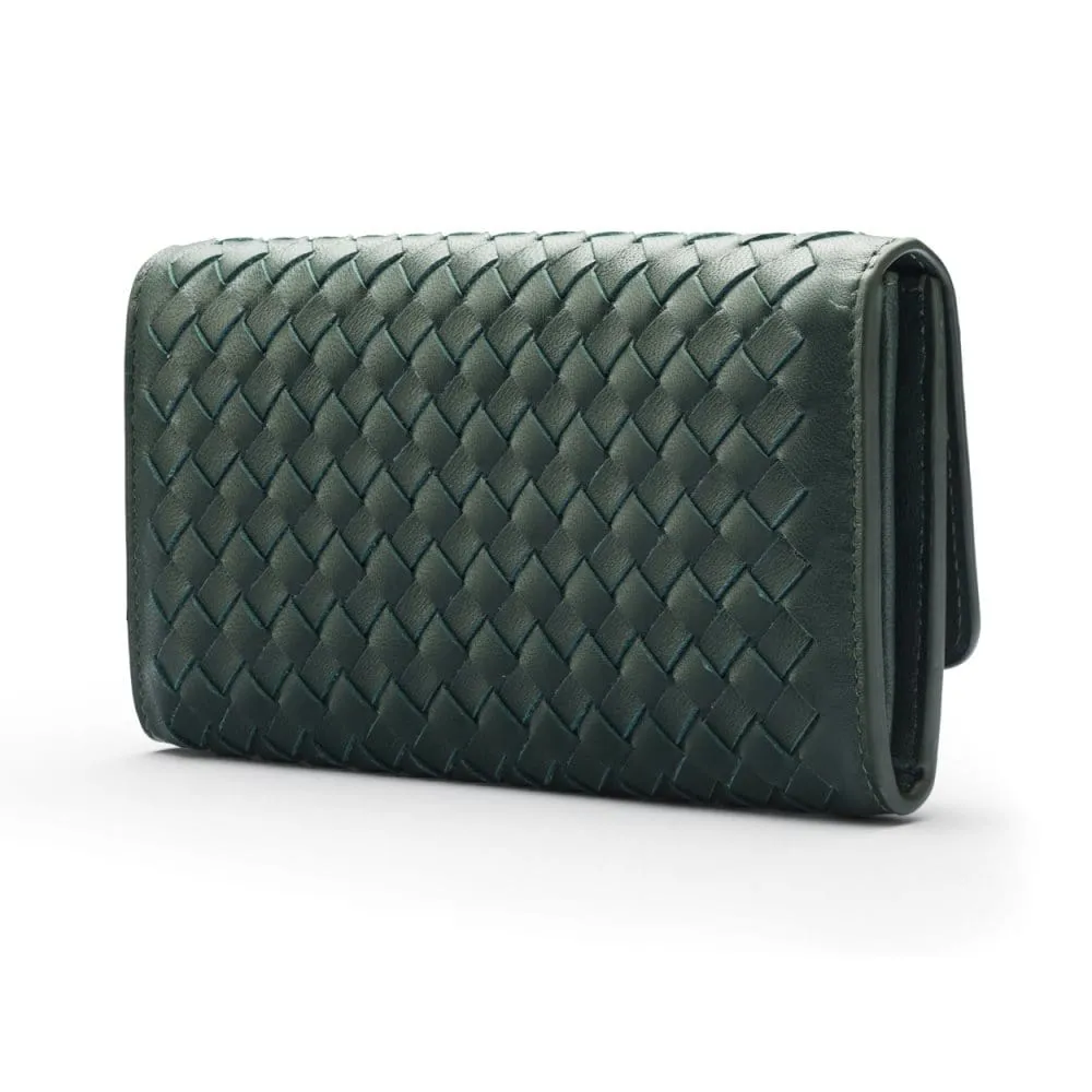 Woven Leather Concertina Tall  Purse - Racing Green