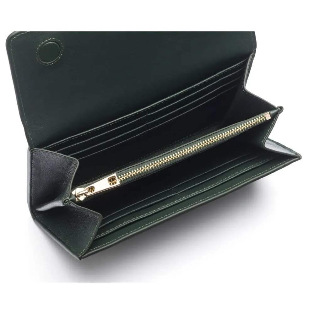 Woven Leather Concertina Tall  Purse - Racing Green
