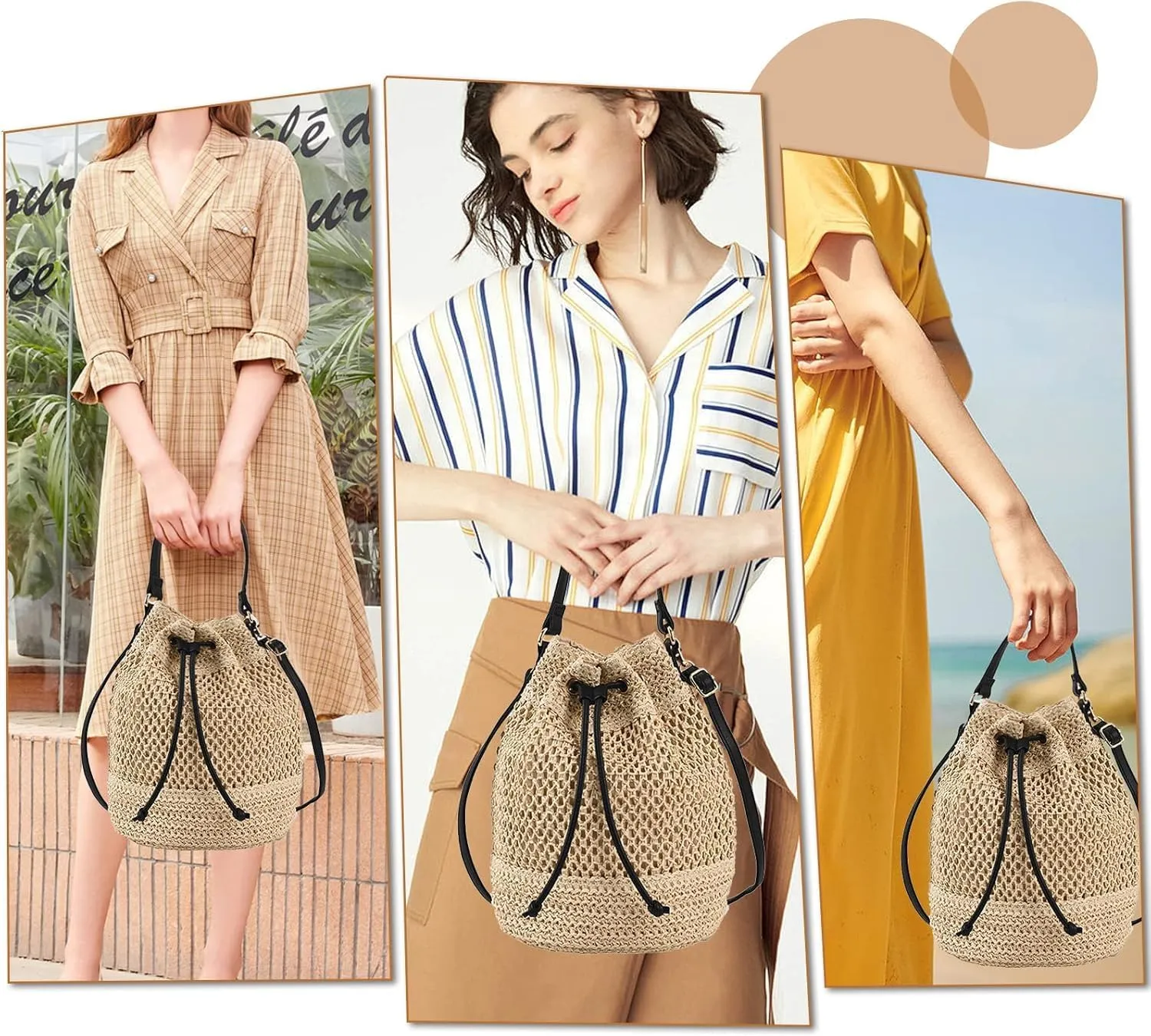 Woven Shell Shape Tote Bag, Rattan Raffia Straw Shoulder Bag Summer Beach Crossbody Purse Handbag for Women Travel