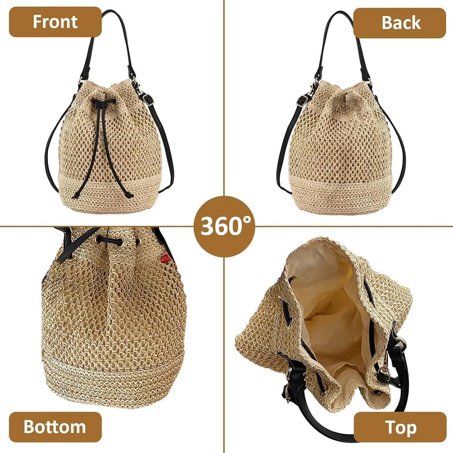 Woven Shell Shape Tote Bag, Rattan Raffia Straw Shoulder Bag Summer Beach Crossbody Purse Handbag for Women Travel