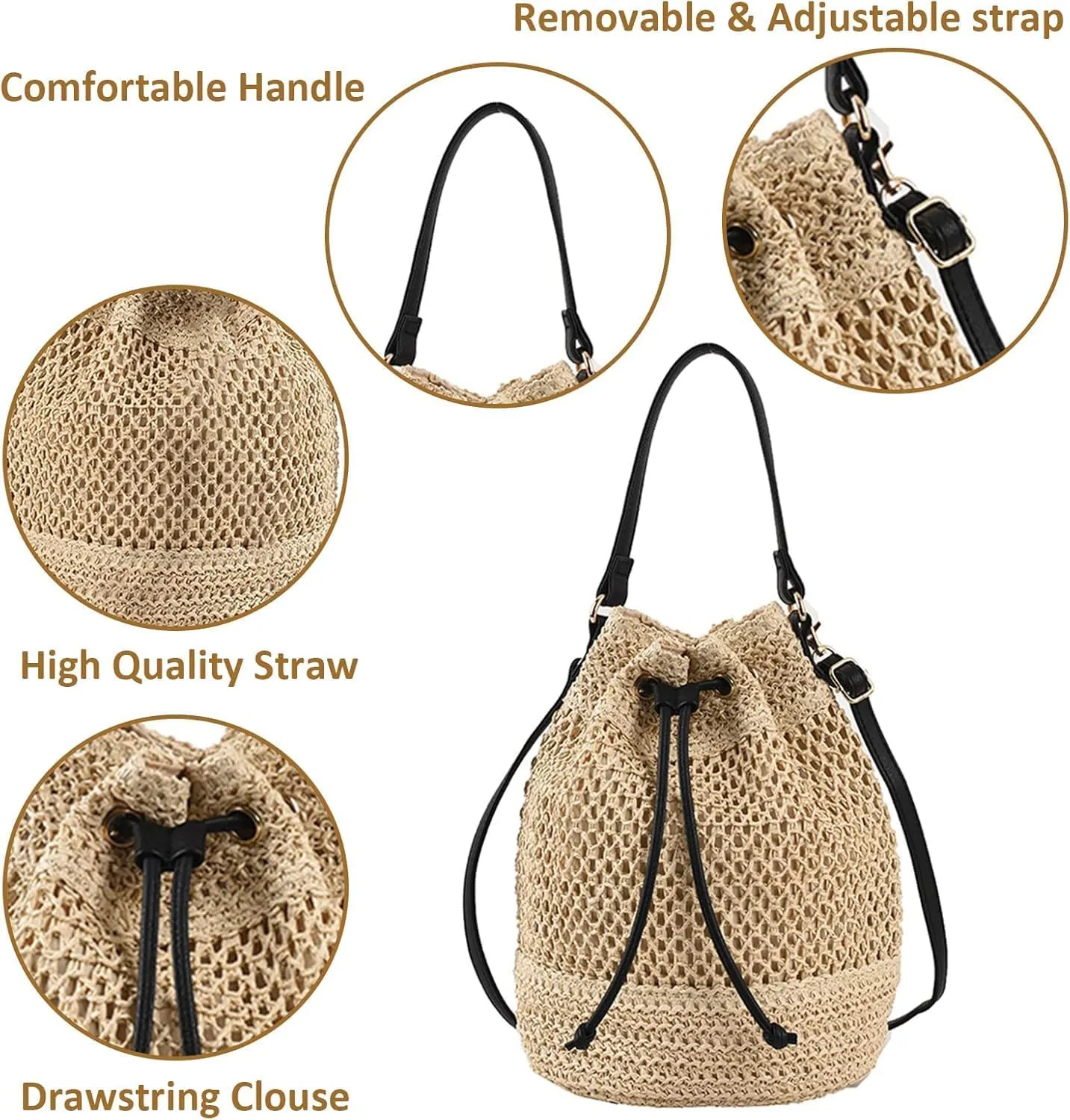 Woven Shell Shape Tote Bag, Rattan Raffia Straw Shoulder Bag Summer Beach Crossbody Purse Handbag for Women Travel