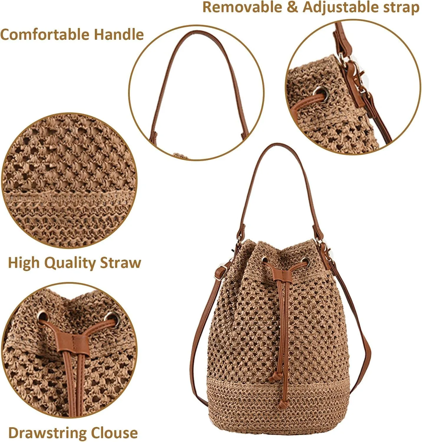 Woven Shell Shape Tote Bag, Rattan Raffia Straw Shoulder Bag Summer Beach Crossbody Purse Handbag for Women Travel