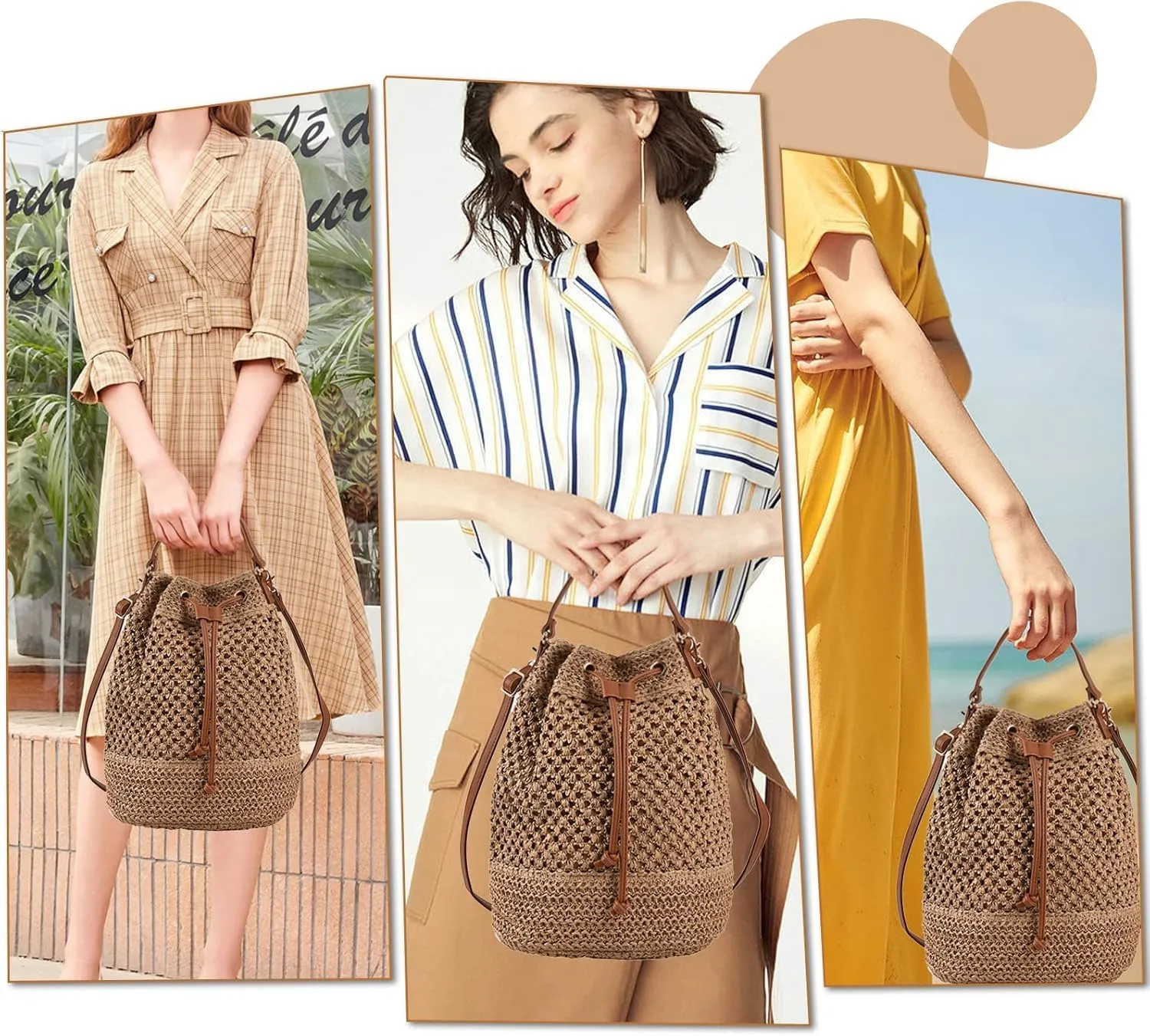 Woven Shell Shape Tote Bag, Rattan Raffia Straw Shoulder Bag Summer Beach Crossbody Purse Handbag for Women Travel