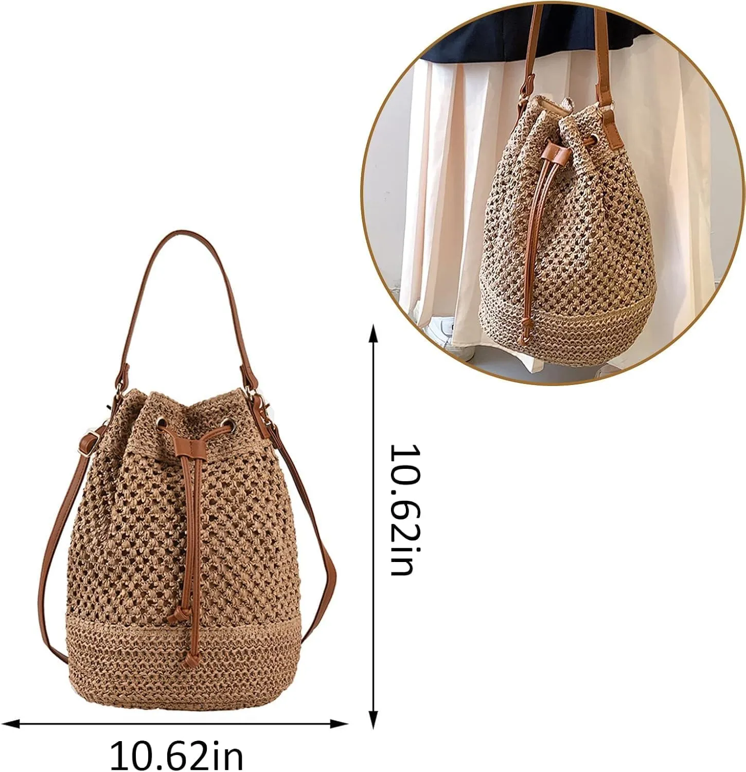 Woven Shell Shape Tote Bag, Rattan Raffia Straw Shoulder Bag Summer Beach Crossbody Purse Handbag for Women Travel