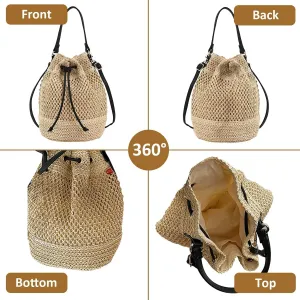 Woven Shell Shape Tote Bag, Rattan Raffia Straw Shoulder Bag Summer Beach Crossbody Purse Handbag for Women Travel