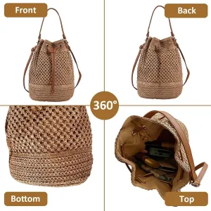 Woven Shell Shape Tote Bag, Rattan Raffia Straw Shoulder Bag Summer Beach Crossbody Purse Handbag for Women Travel