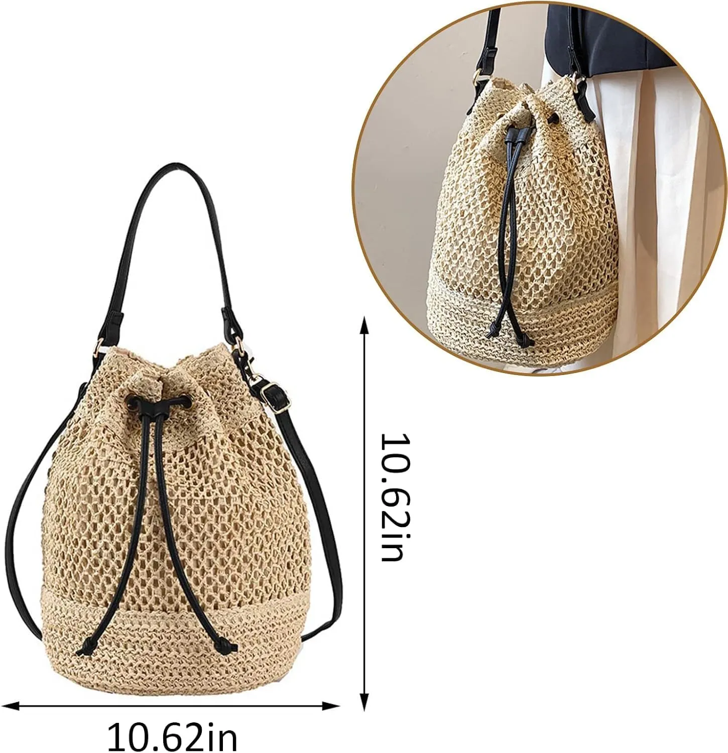 Woven Shell Shape Tote Bag, Rattan Raffia Straw Shoulder Bag Summer Beach Crossbody Purse Handbag for Women Travel