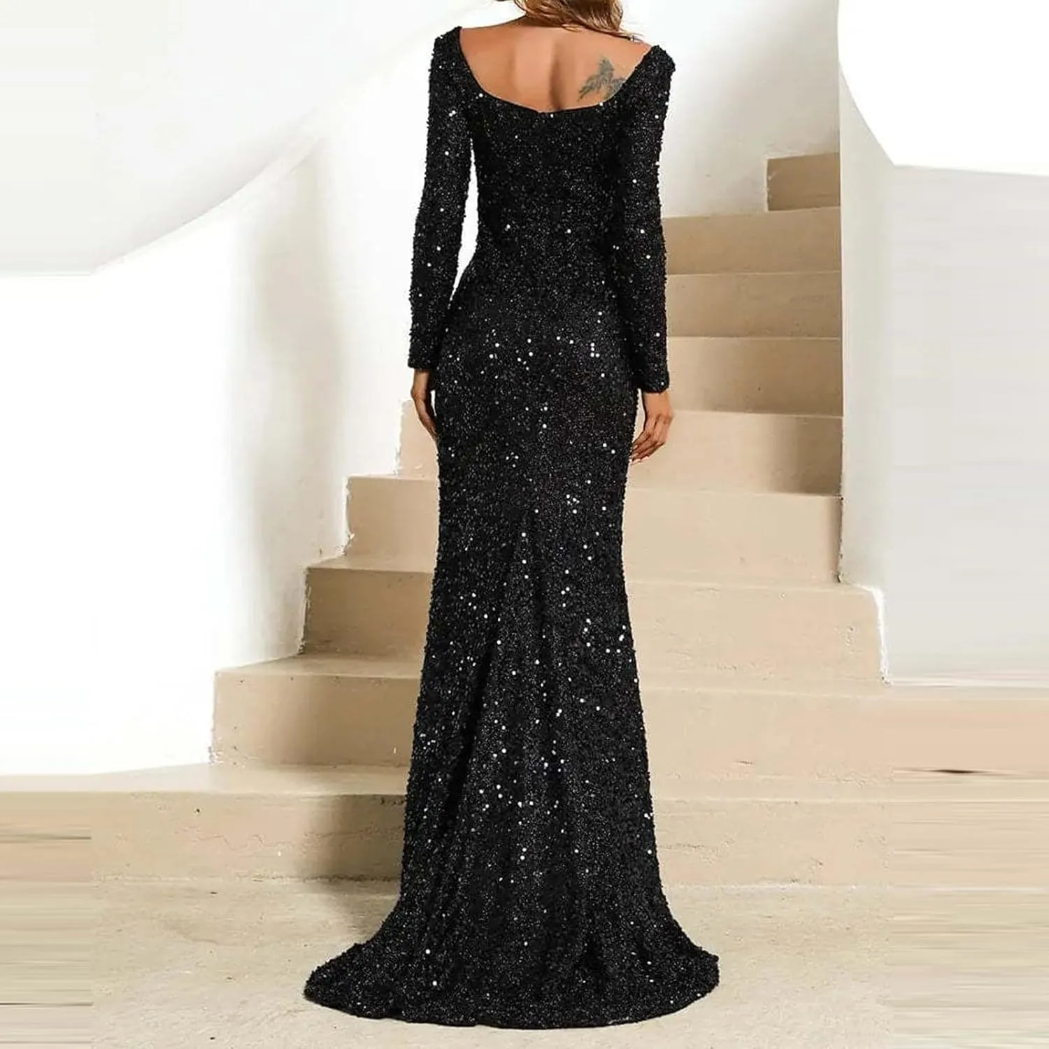 Wpmen's Dress Sexy Deep V Lace Mesh Maxi Formal Dress Party Cocktail Dresses Long Sleeve Elegant Wedding Dress