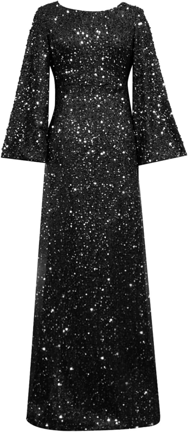 Wpmen's Dress Sexy Deep V Lace Mesh Maxi Formal Dress Party Cocktail Dresses Long Sleeve Elegant Wedding Dress