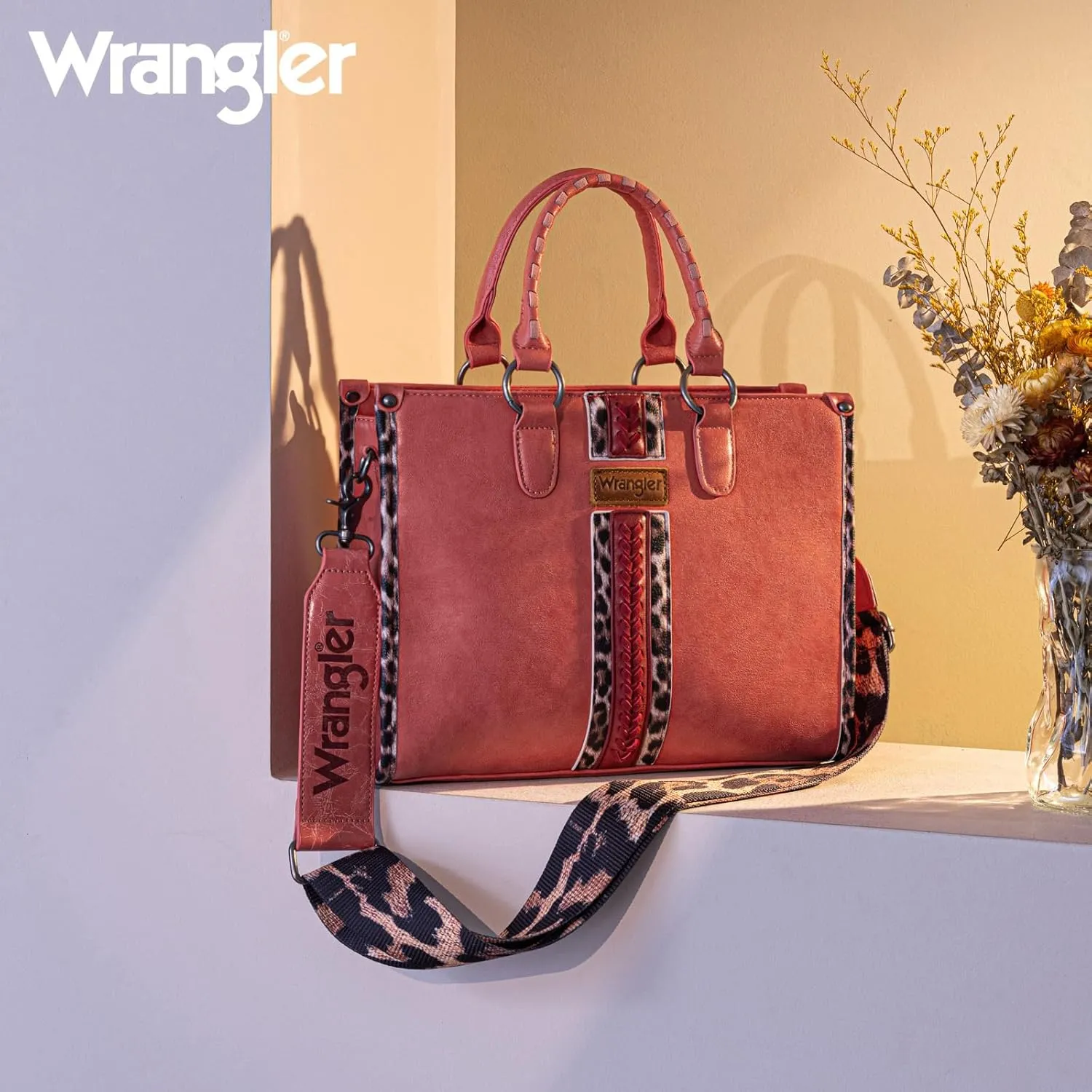Wrangler Tote Bag for Women Leopard Large Handbags Western Purse and Top Handle Hobo Bag