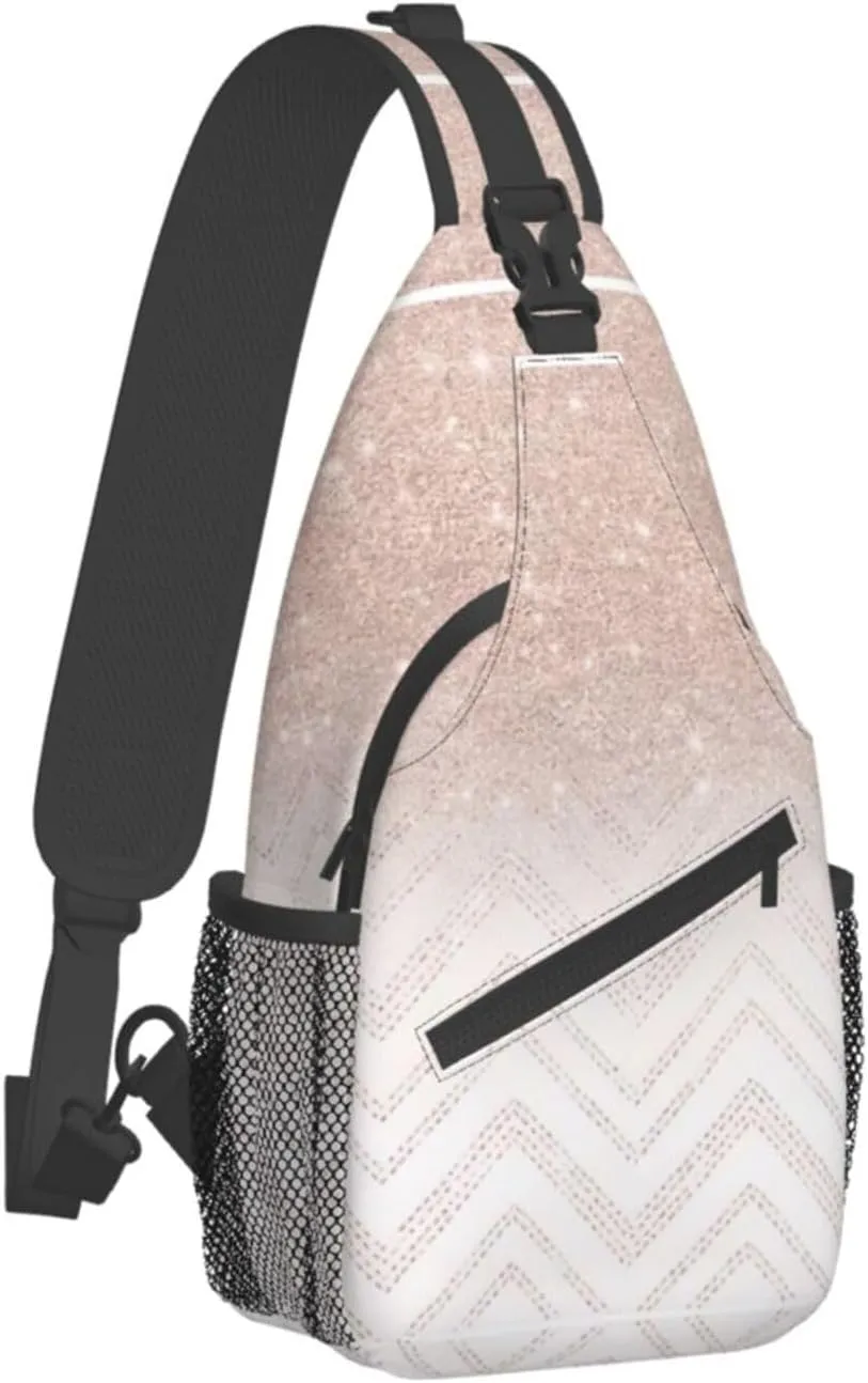 WURTON Sling Bag Glittery Pretty Pattern Print Sling Backpack Crossbody Chest Bag Daypack For Hiking Travel